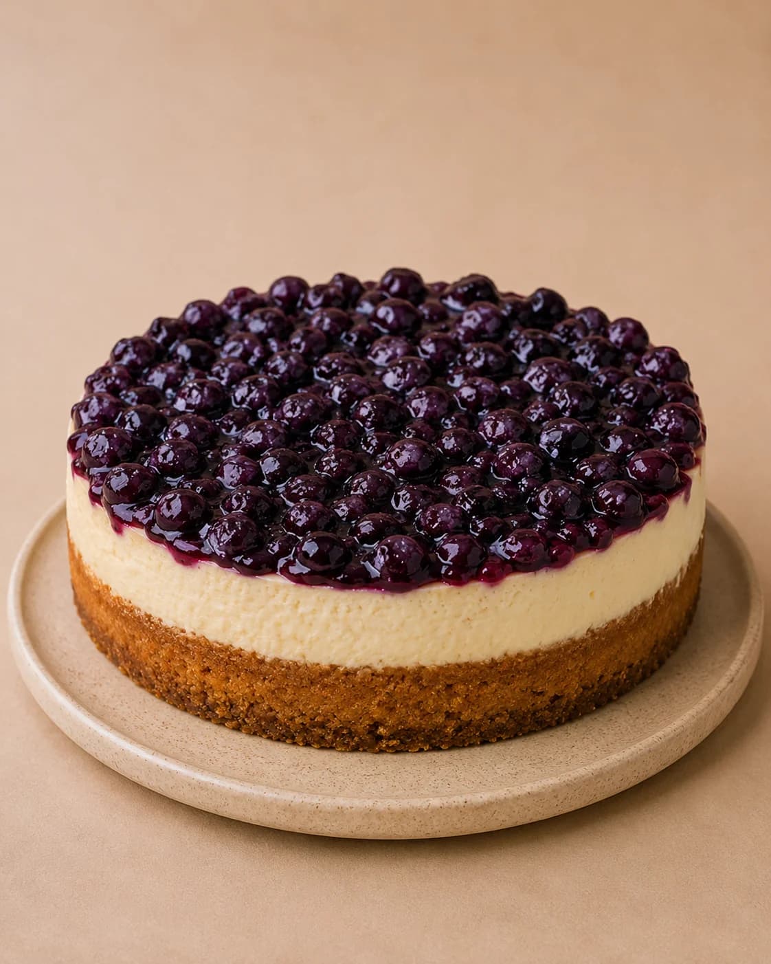 Blueberry Cheesecake. Baked on a crushed biscuit base, compote folded through.